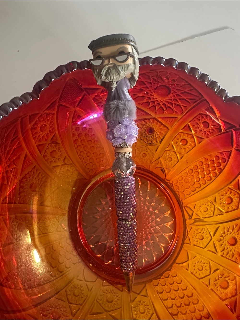 Purple Beaded Novelty Pen with Character Topper